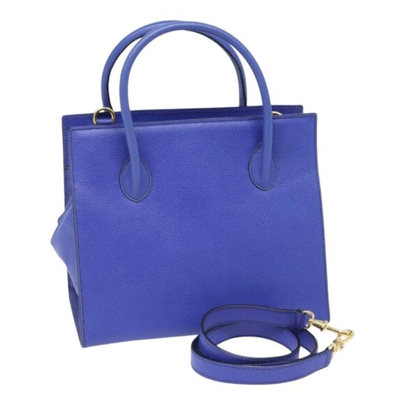 CELINE Shoulder Bag Leather 2way Blue Gold Auth 91831V - Picture 1 of 16